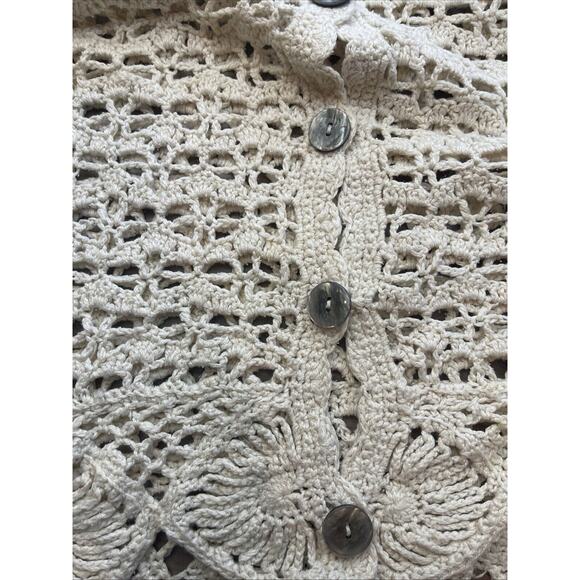 Vintage Sweater Vest Crochet Knit Boho Cream Silk blend-Small - Picture 6 of 10